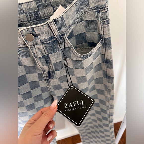 Checkerboard Straight Leg Jeans - Picture 3 of 4